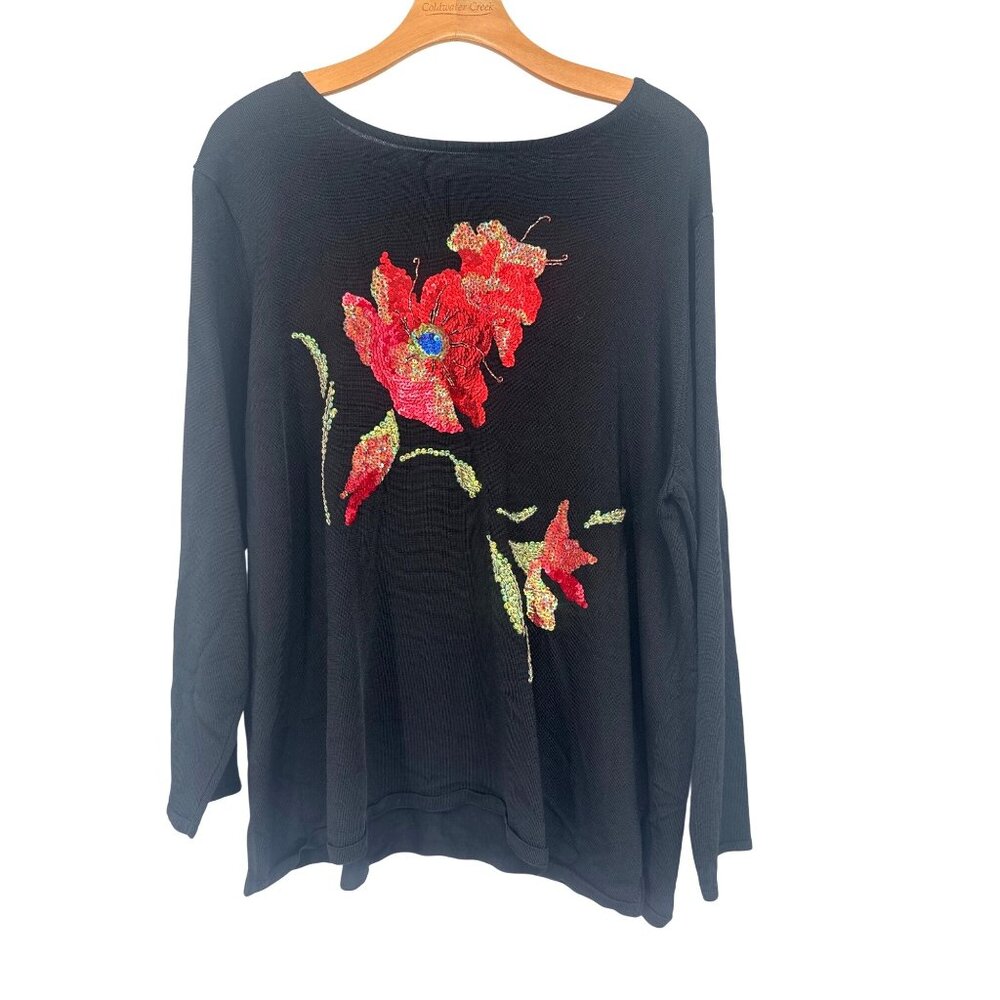 Victor Costa Womens Black Long Sleeve sequins Top sweater size 2X plus